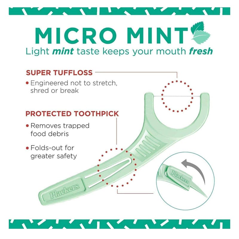 Plackers Micro 12 Count Flosser with Travel Case, Mint, 4-Pack - Image 3